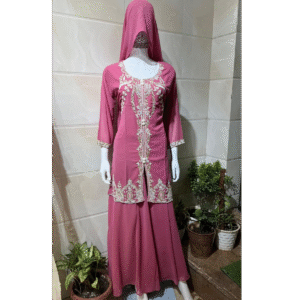 Embroidered Long Kurti Sharara Suit with Dupatta