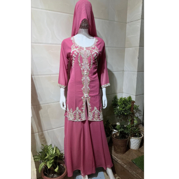 Embroidered Long Kurti Sharara Suit with Dupatta