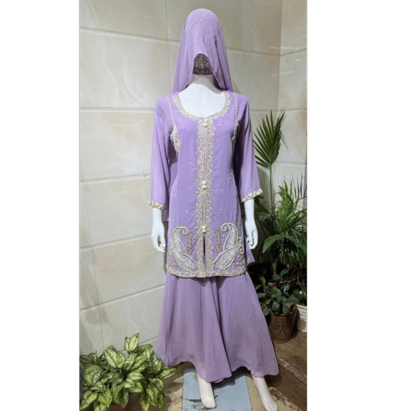 Designer Embroidered Straight Kurti Sharara Suit with Dupatta