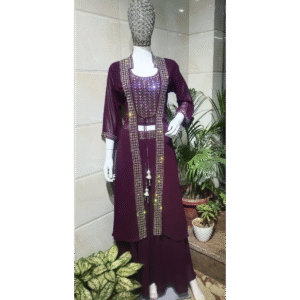 Elegant Embroidered Jacket Style Kurti with Sharara Set