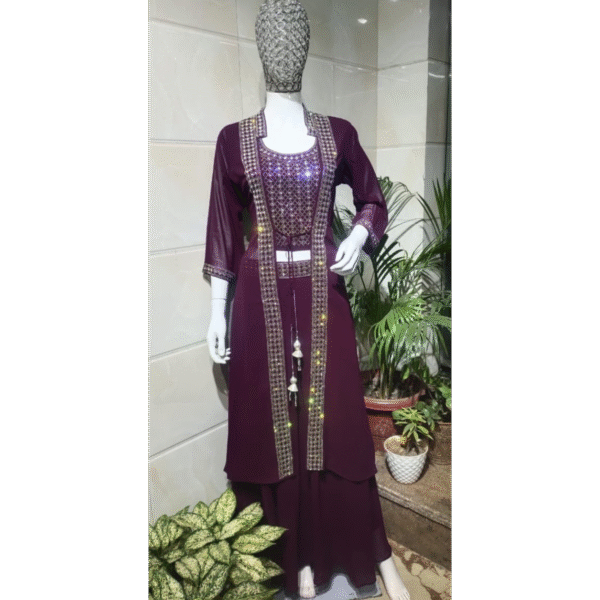 Elegant Embroidered Jacket Style Kurti with Sharara Set