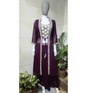 Plum Royale Embroidered Jacket Palazzo Set