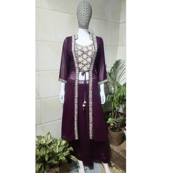 Plum Royale Embroidered Jacket Palazzo Set