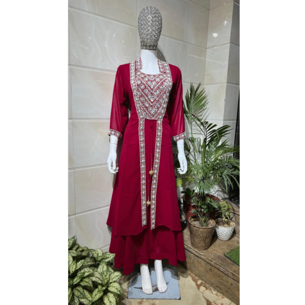 Crimson Mirror Embellished Layered Kurta