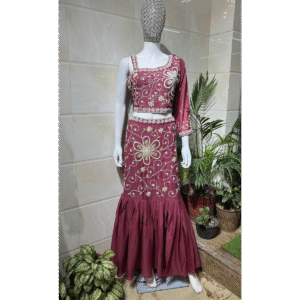 Rose Embroidered Crop Top Lehenga Set