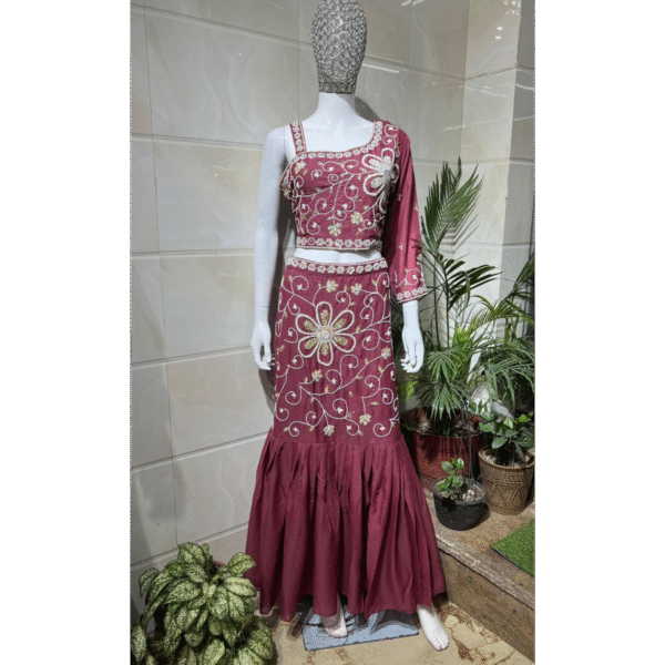 Rose Embroidered Crop Top Lehenga Set