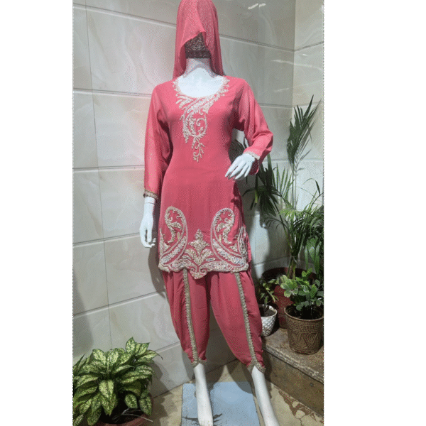 Elegant Rose Pink Embroidered Patiala Suit