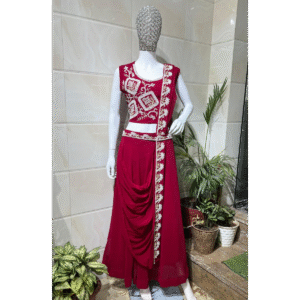 Royal Maroon Embroidered Indo-Western Drape Set