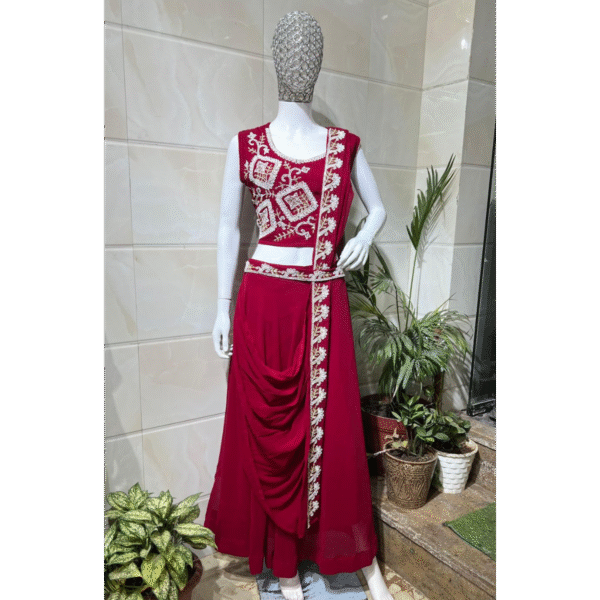 Royal Maroon Embroidered Indo-Western Drape Set