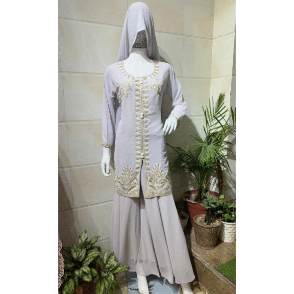 Luxury Embroidered Straight Kurti Sharara Suit with Dupatta