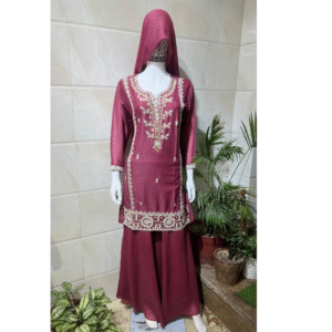 Maroon Embroidered Kurti with Sharara Set