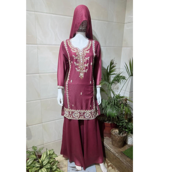 Maroon Embroidered Kurti with Sharara Set