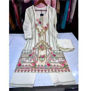 Ivory Floral Printed Kurti with Trouser Set